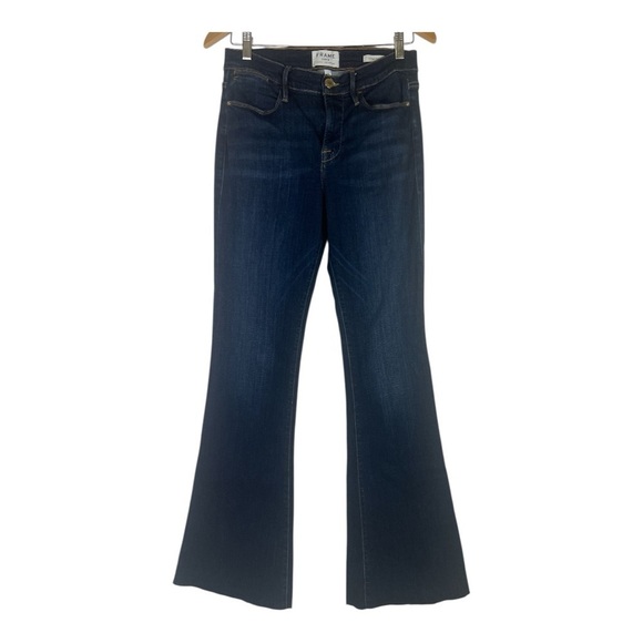 Frame Sz 29 Le High Flare Jeans Wythe Wash Raw Hem - Picture 1 of 13